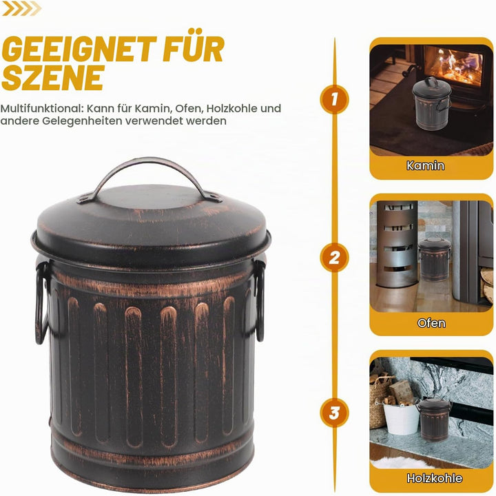 DOITOOL Mini-Ascheeimer Für Den Kamin Mit Deckel Und Griff Ascheeimer Aus Metall Für Feuerstelle Kam
