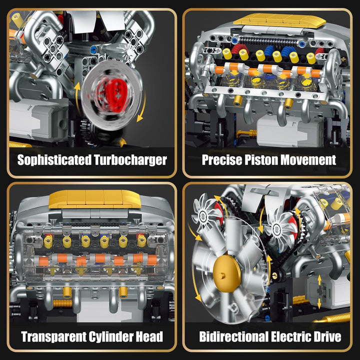 QLT QIAOLETONG Ideas V8-Motor-Bausatz für Erwachsene, Bauen Sie Ihr eigenes MOC-Mini-V8-Motor-Modell