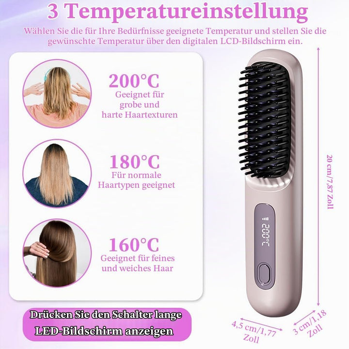 Glättbürste Kabellos, Haarglätter Bürste, Kabellose Glättbürste, Mini Glätteisen Tragbare Glättungsb