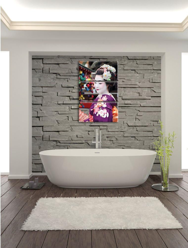 Pixxprint Anmutige Geisha mit Fächer 3-Teiler Leinwandbild 120x80 Bild auf Leinwand