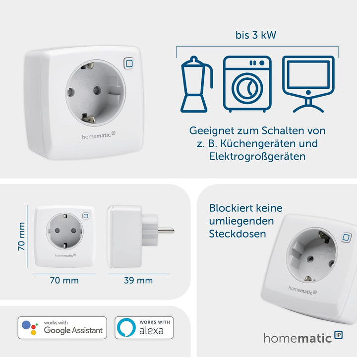 Homematic IP Access Point 2 + 2X Schaltsteckdose, Smart Home, digitaler Zwischenstecker steuert Leuc