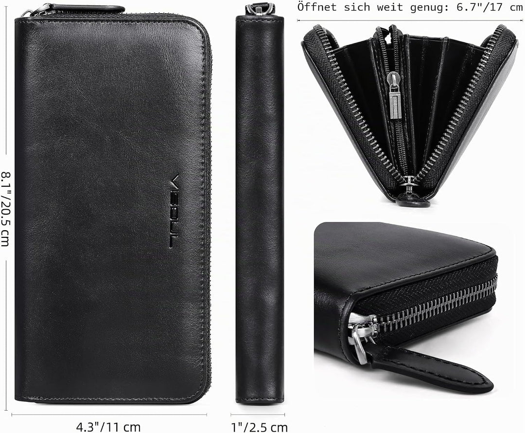 VISOUL Premium Brieftasche Echtleder/Italienisches Leder mit RFID-Schutz, XXL Geldbörse Schwarz L02,