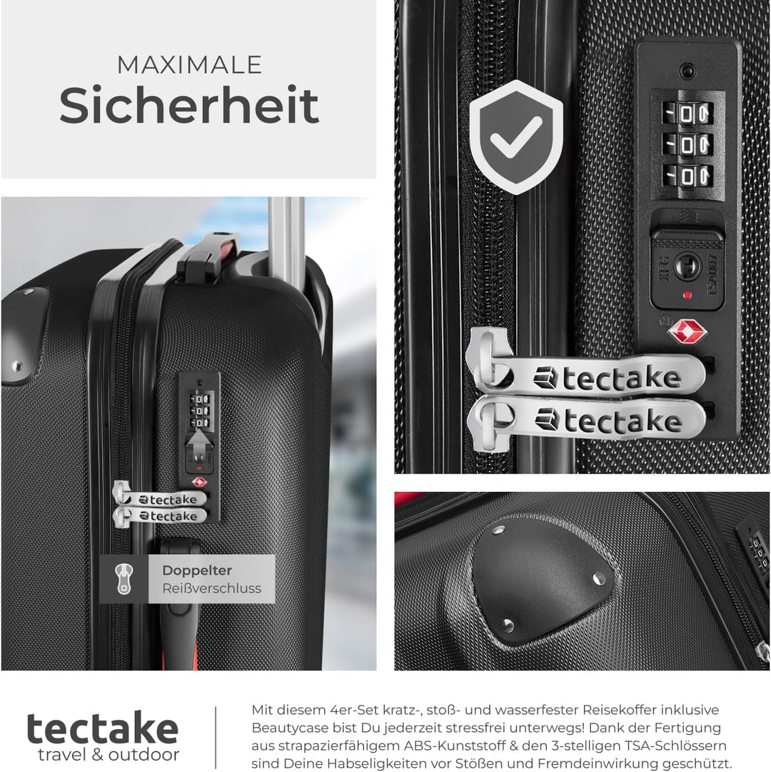 TecTake 800763 Kofferset 4-TLG., robuste Hartschalenkoffer, abnehmbare Rollen 360°, ineinander stape