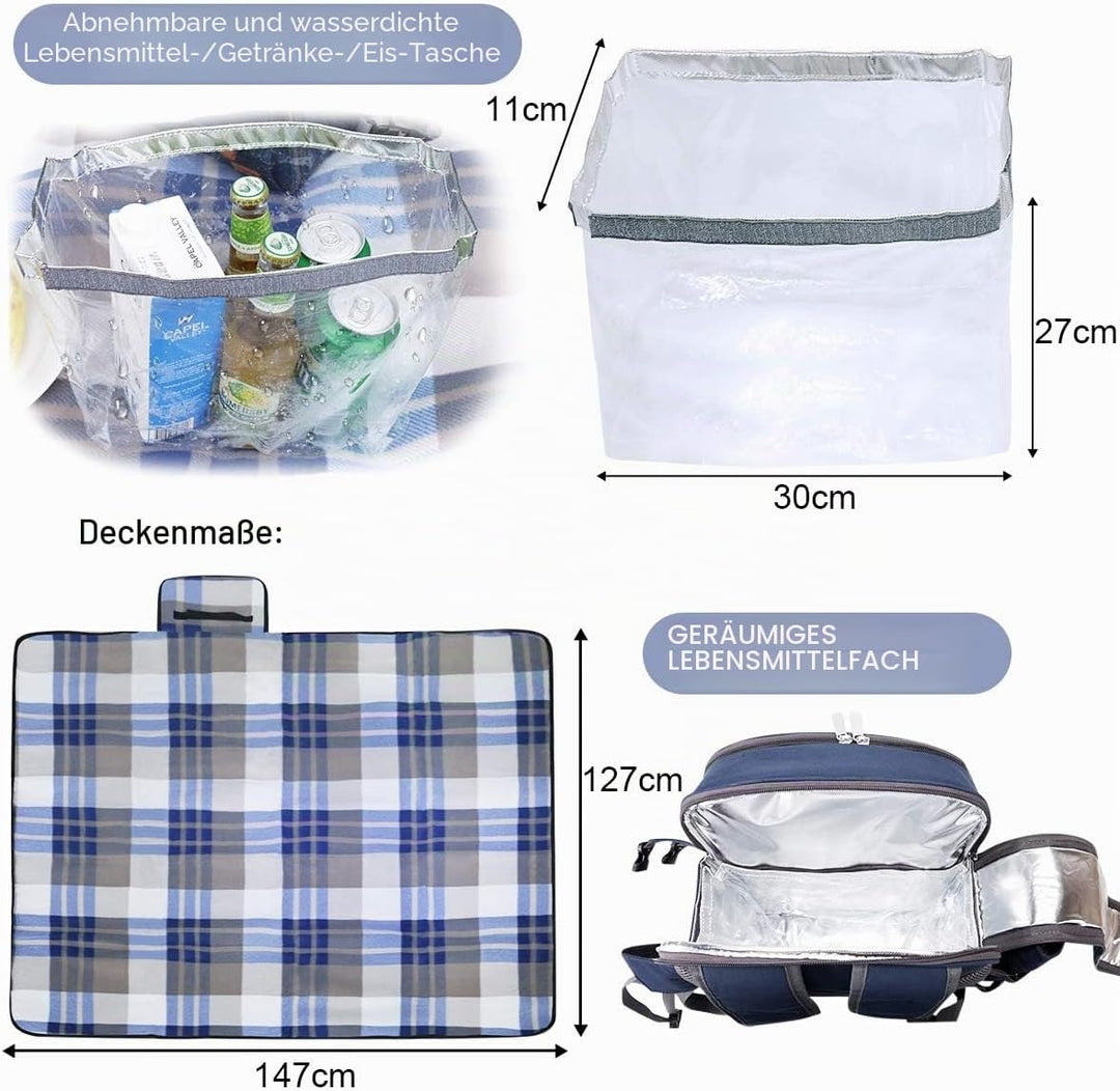 Sunflora Picknickrucksack 4 Personen Picknickset mit Isoliertem Kühlfach und Decke für Camping Outdo