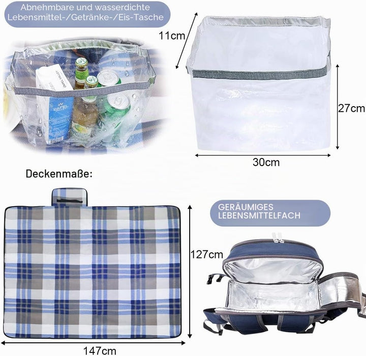 Sunflora Picknickrucksack 4 Personen Picknickset mit Isoliertem Kühlfach und Decke für Camping Outdo