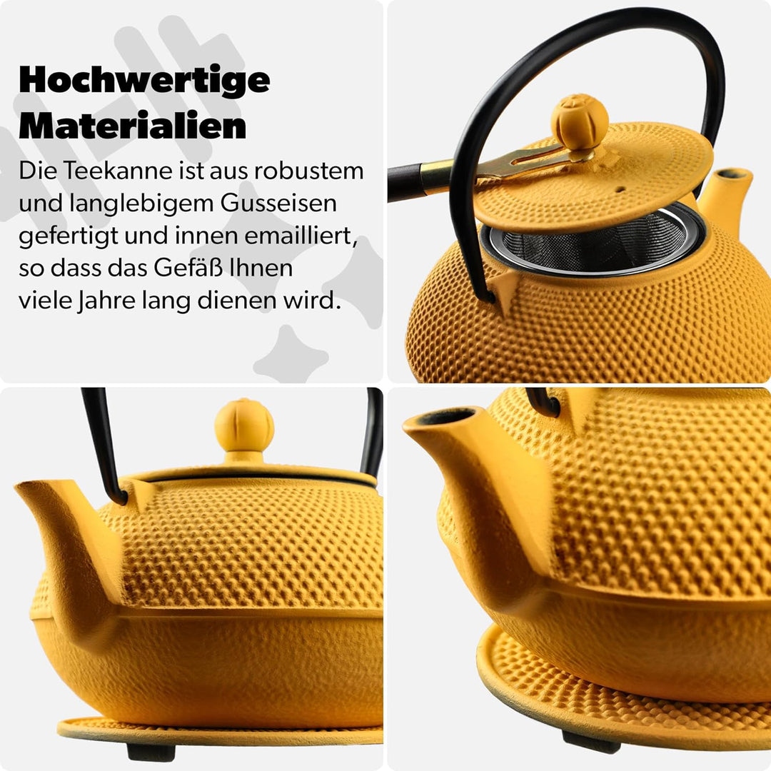 KADAX Japanische Teekanne, 850ml Gusseiserner Kessel, ⌀15cm Kanne mit Netzfilter und robustem Griff,