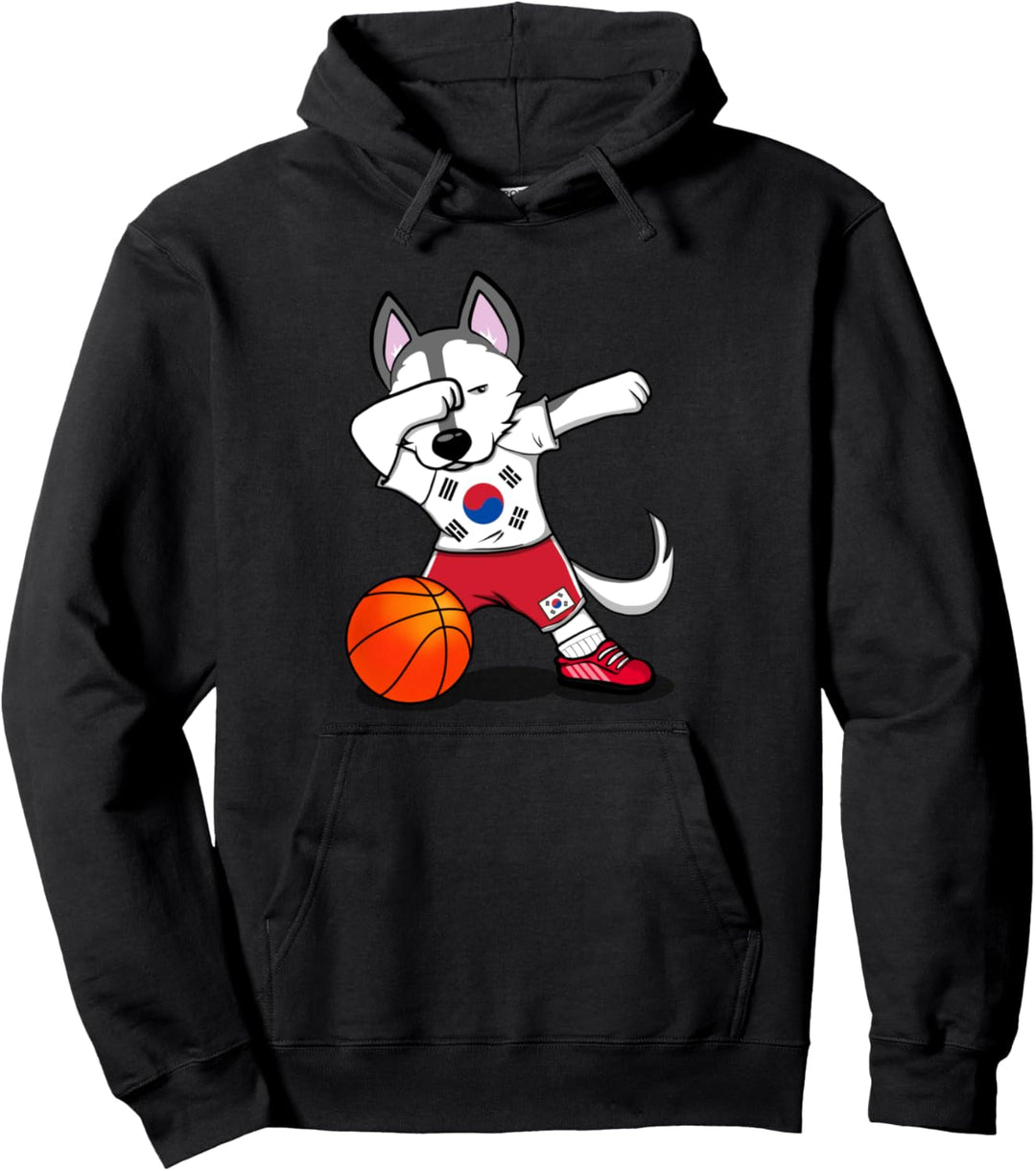 Dabbing Husky Hund Südkorea Basketball Mannschaft Flagge Pullover Hoodie