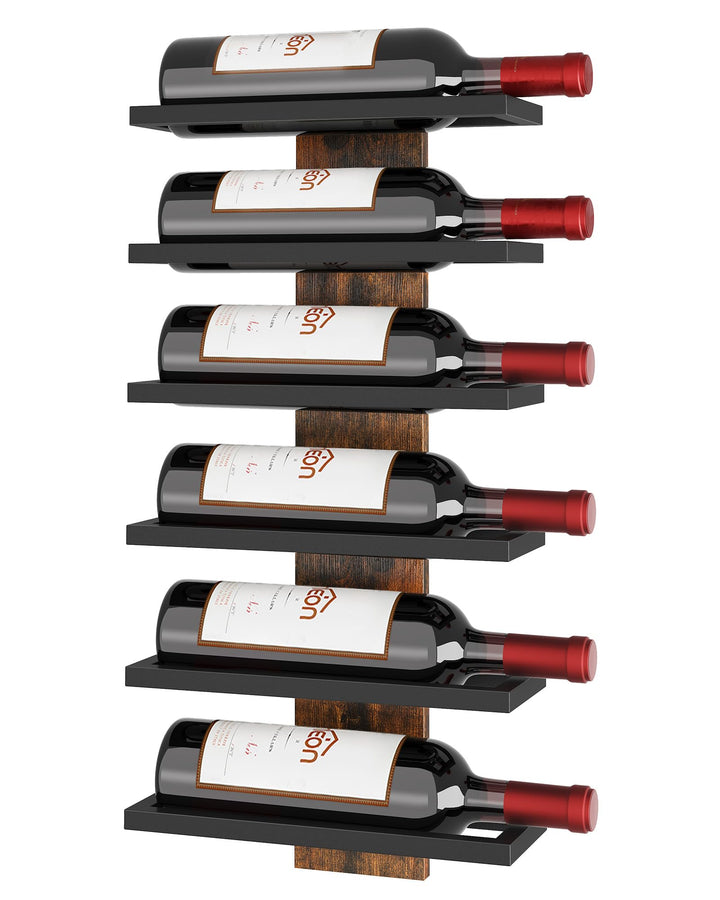 Hoctieon Weinregal Wand, Flaschenregal mit 6 Ebenen, Holz Weinregal Hängend Weinflaschenregale Schwa