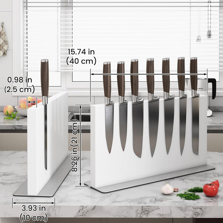 THMINS Gross Weiss Magnetischer Messerblock aus Edelstahl, doppelseitiger magnetischer Messerhalter,
