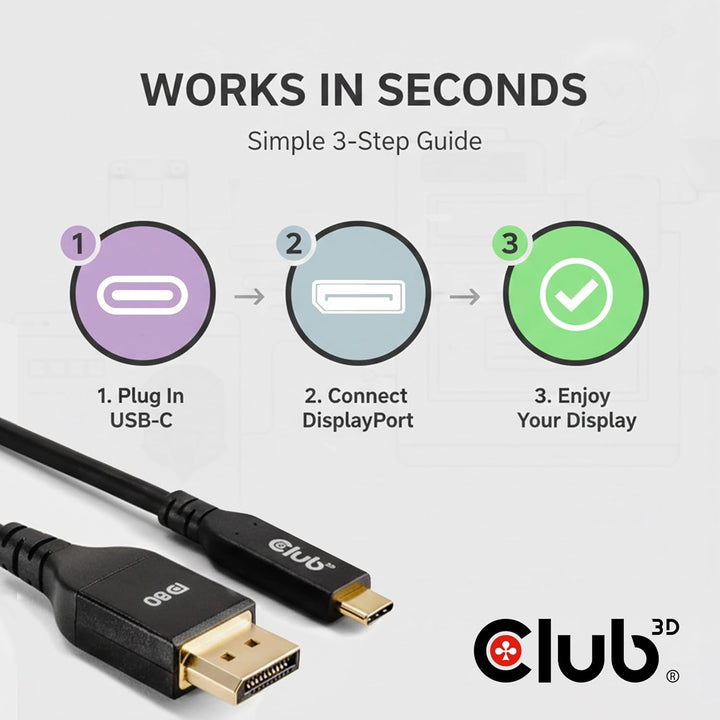 Club3D CAC-1559 USB Typ-C auf DisplayPort DP80 bidirektionales VESA zertifiziertes Kabel 1m Schwarz