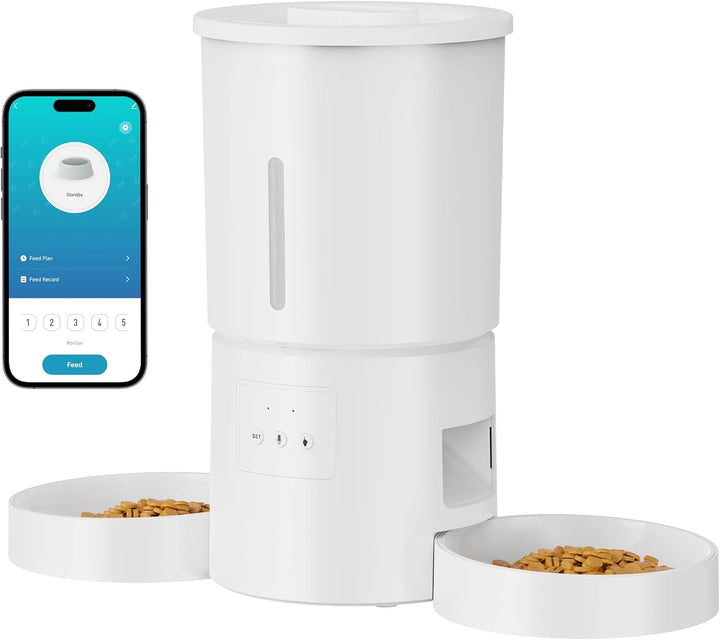 Futterautomat Katze 2 Näpfe mit APP: 5L Automatischer Futterspender mit 2.4G WiFi Timer für Trockenf