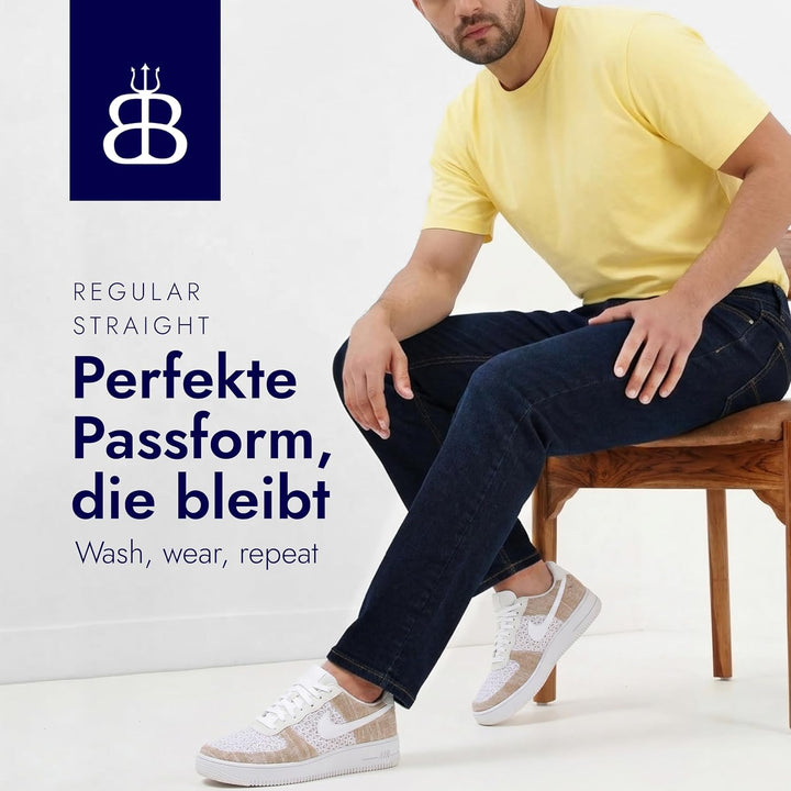 BARBONS Herren Jeans - Bügelleicht - Regular-Fit Stretch - Business Freizeit - Hochwertige Jeans-Hos