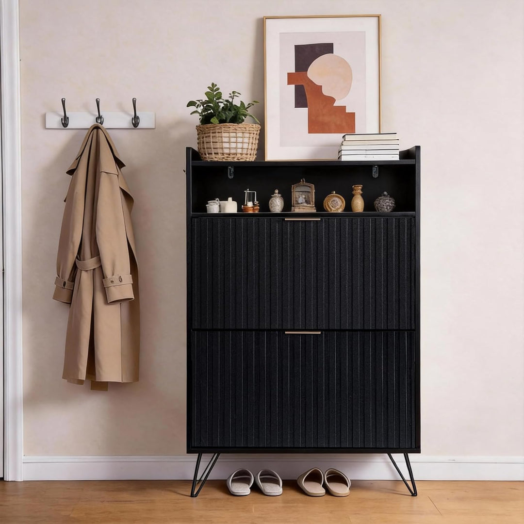 LEADZM Schuhschrank Schmal,Schuhkipper mit 2 Flip-Schubladen Schuhregal für den Eingang, Flur, Wohnz