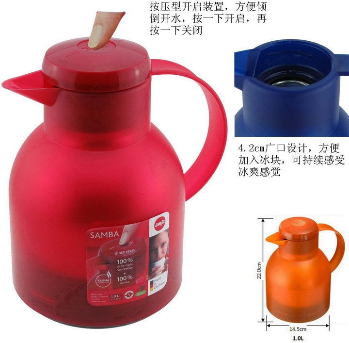 Emsa Samba Isolierkanne 504231 | 1 Liter | Quick Press Verschluss | 100% dicht | 12h heiss, 24h kalt