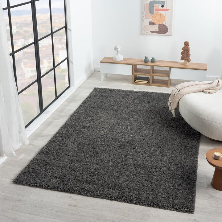 VIMODA Prime Shaggy Teppich Farbe Anthrazit Hochflor Langflor Teppiche Modern, Masse:140x200 cm Rech