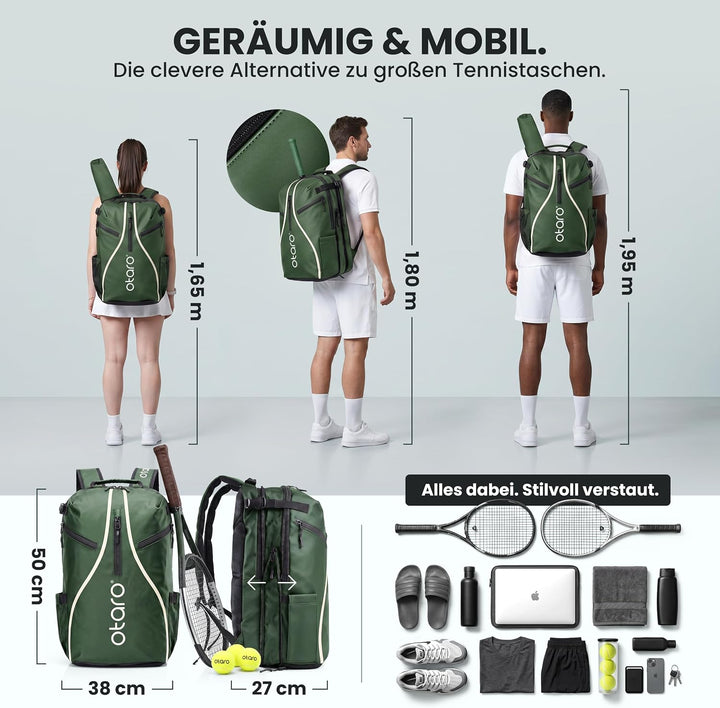 Otaro Tennisrucksack mit Schuhfach (Für 2 Tennisschläger) Inkl. Separierten Schuhfach &amp; Schlägerschu