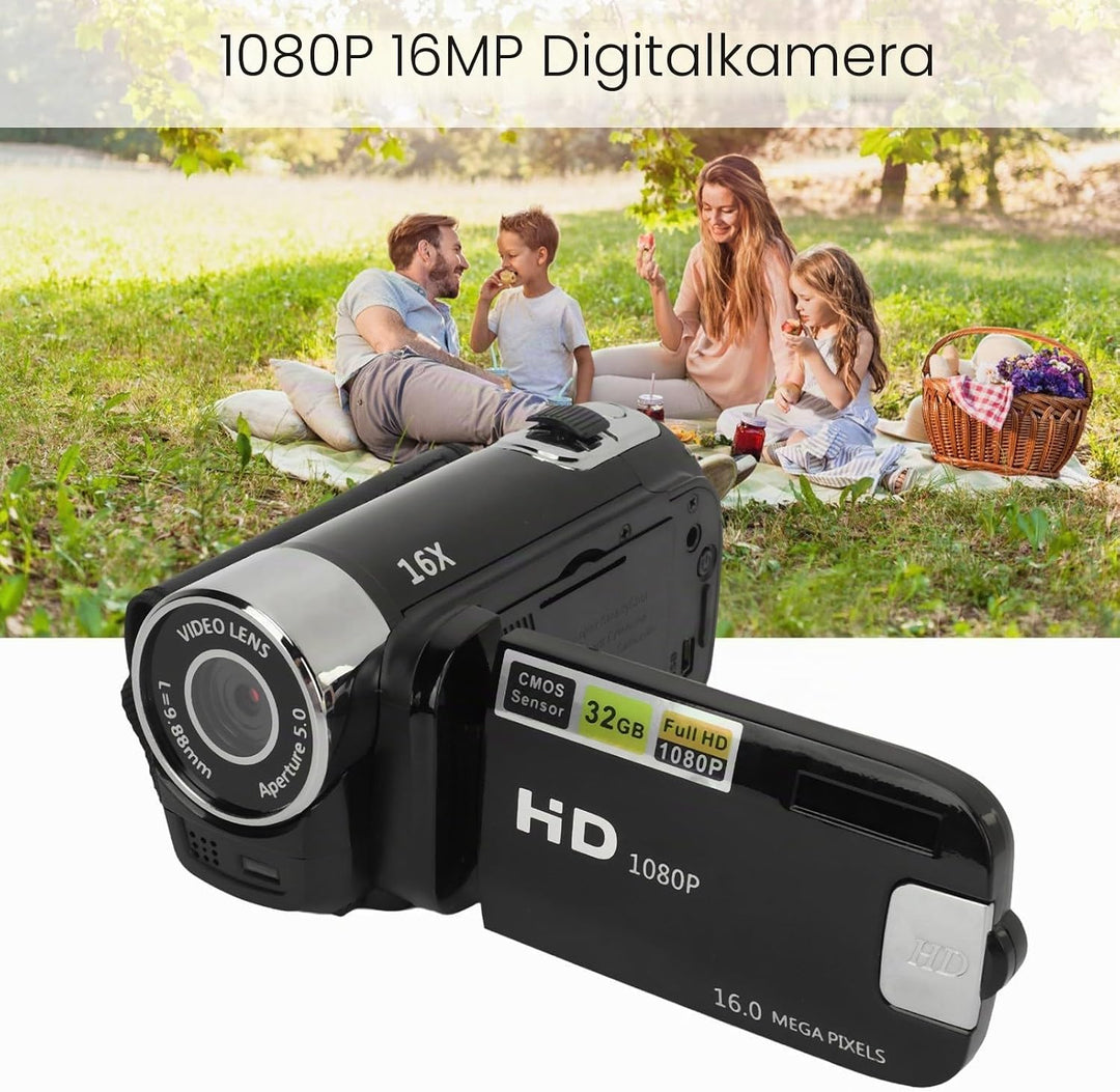 D90 16MP Digitalkamera mit 1080P Full-HD-Videofunktion, 2,4 Zoll drehbarem Display, 16-fach Zoom, Fi