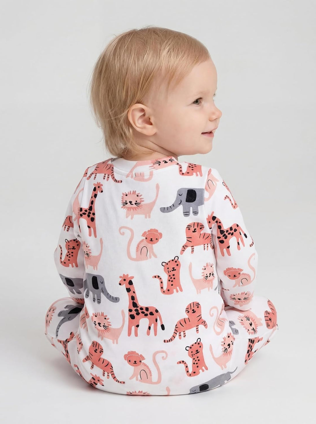 TupTam Baby Mädchen Schlafstrampler mit Fuss 3er Pack 50 Marineblau Rosa Weiss Safaritiere, 50 Marin