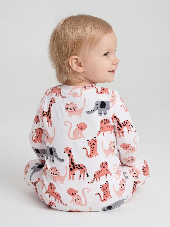 TupTam Baby Mädchen Schlafstrampler mit Fuss 3er Pack 50 Marineblau Rosa Weiss Safaritiere, 50 Marin