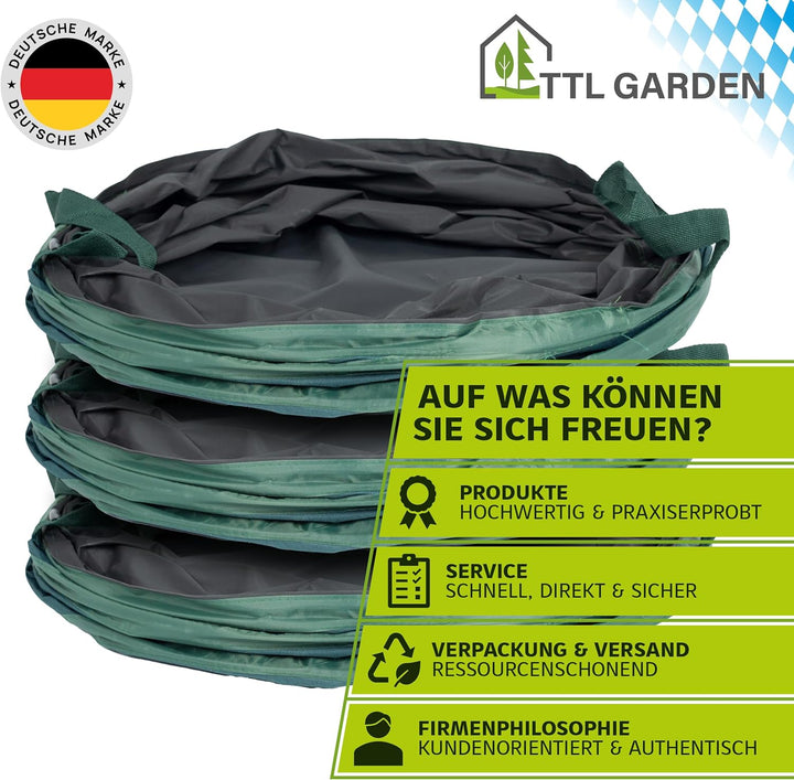 TTL Garden 3x 85L Pop Up Gartensack Premium - 220gsm 600D Oxford Gewebe selbstaufstellend extra robu