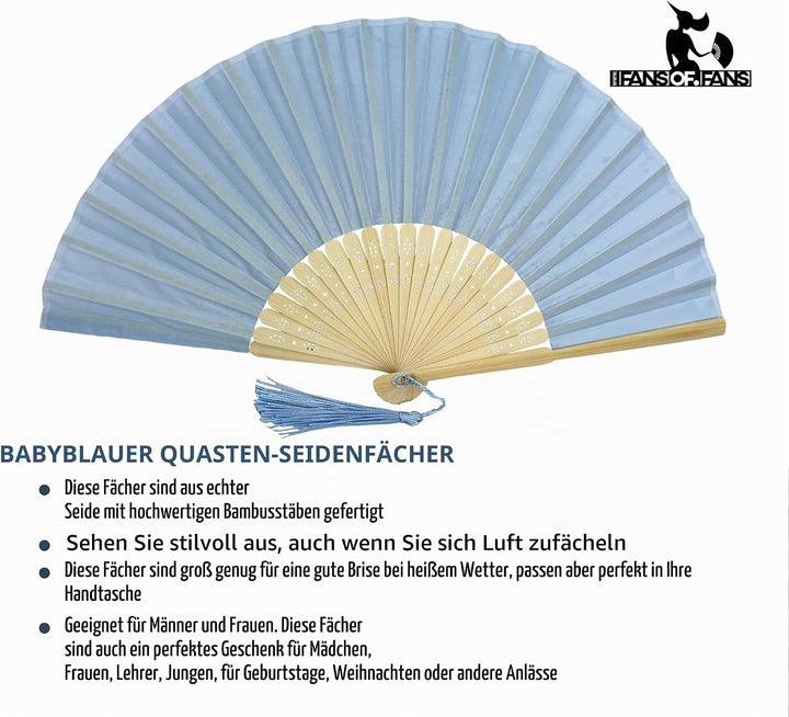 FANSOF.FANS Handfächer aus Stoff mit Quaste, Güteklasse A, Bambusrippen, für Party, Hochzeit, Gastge