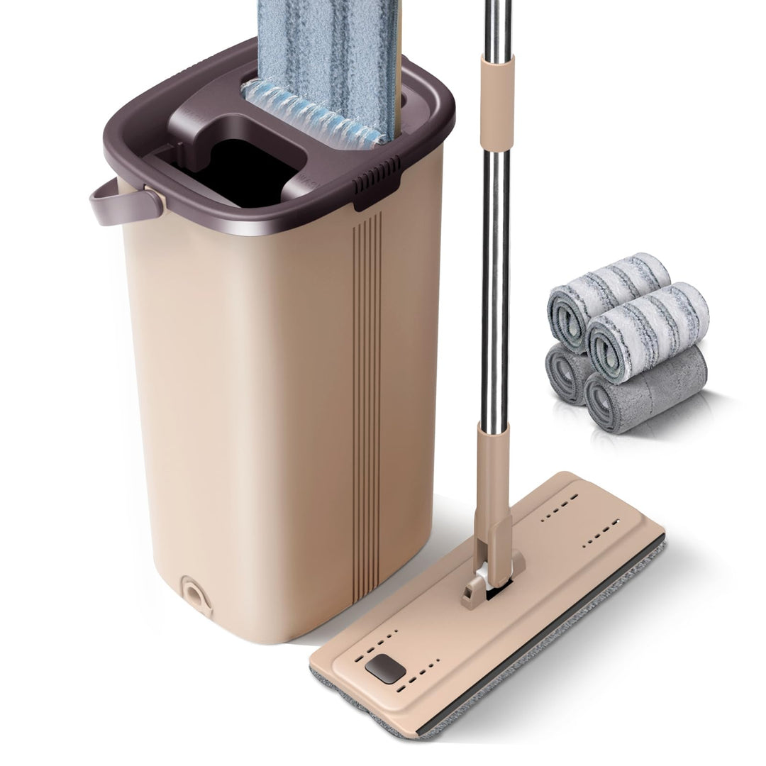 Masthome Wischmopp Set mit Eimer,2 In 1 Putzeimer mit Wischer Wischmopp mit Auswringfunktion, 6 Wisc