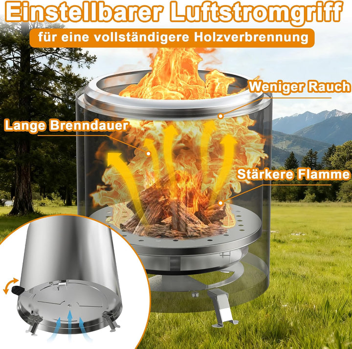 ACXIN Tischkamin Outdoor Edelstahl Rauchfrei Feuerschale Klein 14x14x19,5 cm Tragbarer Feuerkorb mit