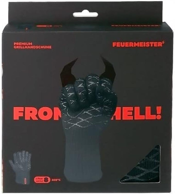Grill-Handschuhe „Premium BBQ“ aus Aramid/Nomex, Schwarz/Rot, 2er-Set, Grösse 10 Schwarz M, Schwarz
