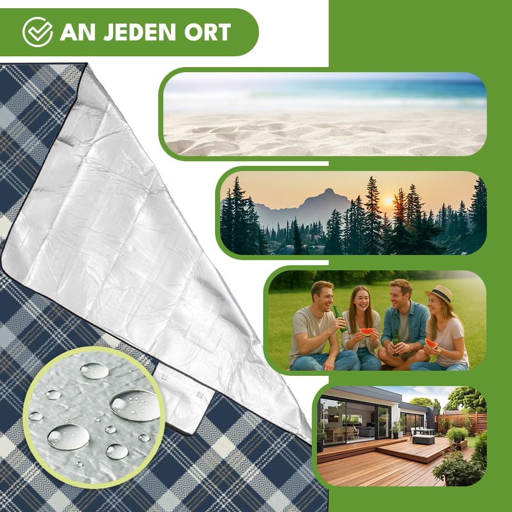 KRUMAD Picknickdecke Wasserdicht, XXL 200x200 cm, Outdoor Decke Gepolstert, Sandfrei, Camping Decke