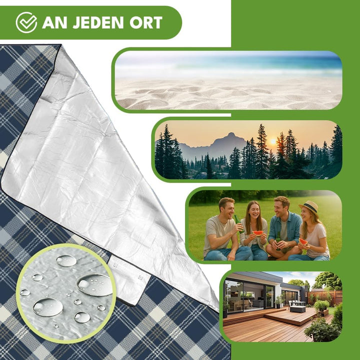 KRUMAD Picknickdecke Wasserdicht, XXL 200x200 cm, Outdoor Decke Gepolstert, Sandfrei, Camping Decke