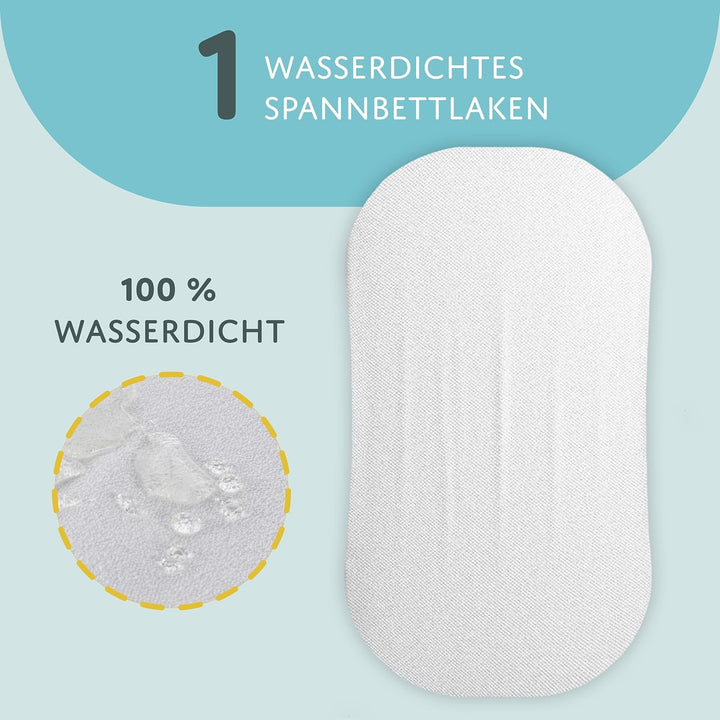 Spannbettlaken Kinderwagen Stubenwagen Set - 2 x Bezug + wasserdicht Matratzenschoner Matratzenbezug