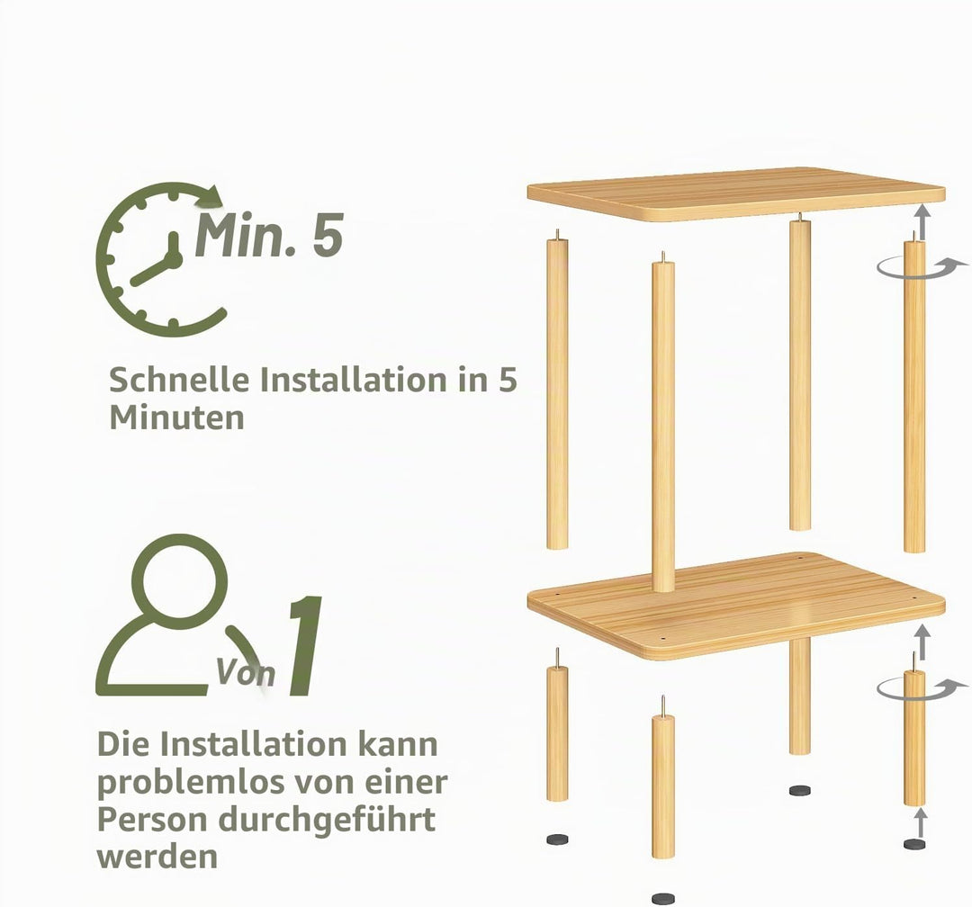 APICIZON Beistelltisch Holz, 2 Tier Nachttisch Schmal, 40x30x52cm, Beistelltisch Klein mit Stauraum,