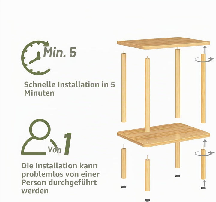 APICIZON Beistelltisch Holz, 2 Tier Nachttisch Schmal, 40x30x52cm, Beistelltisch Klein mit Stauraum,