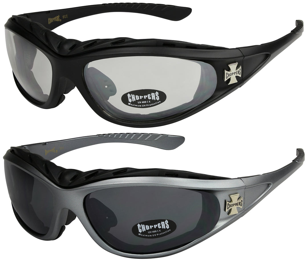 2er Pack Choppers 911 Sonnenbrillen Motorradbrille Sportbrille Radbrille mit Polsterung in den Farbe