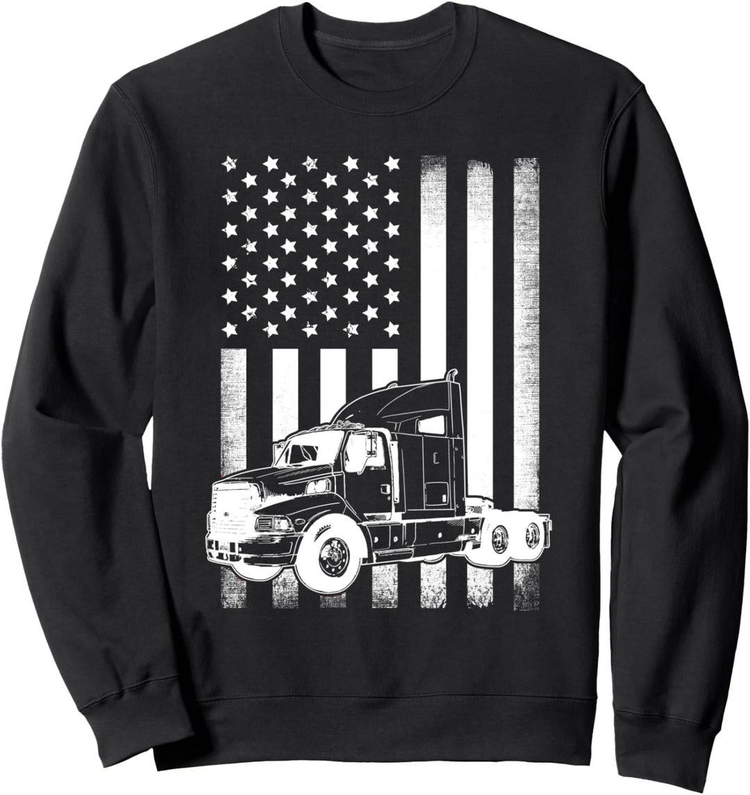 Vintage USA Trucker American Flag Truck Driver Flag Sweatshirt