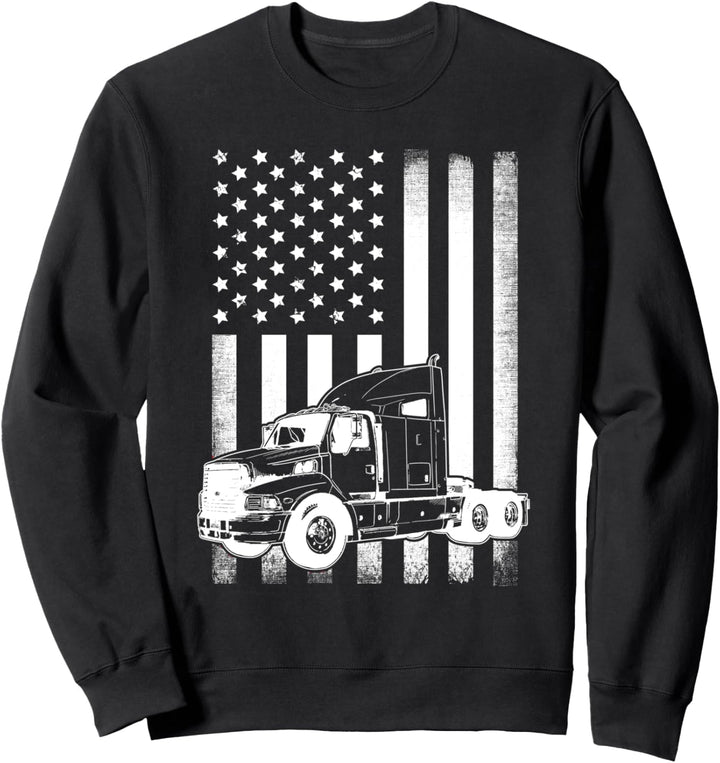 Vintage USA Trucker American Flag Truck Driver Flag Sweatshirt