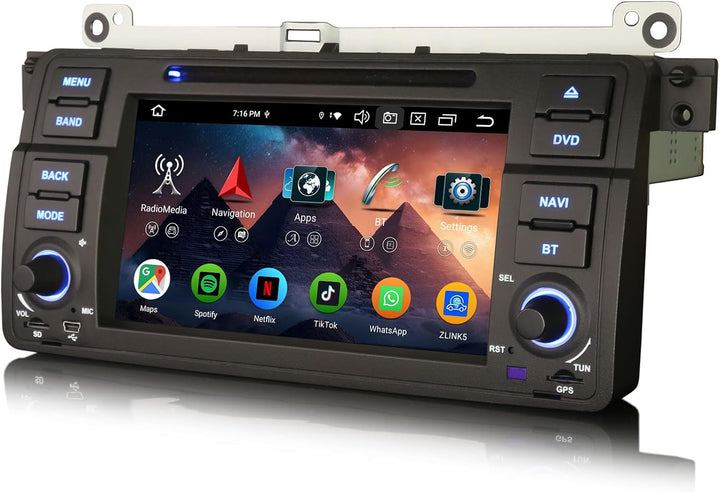 Erisin 7 Zoll 8-Kern 4GB+64GB Android 14 Autoradio Bluetooth GPS Navigation für BMW 3er E46 M3 Rover