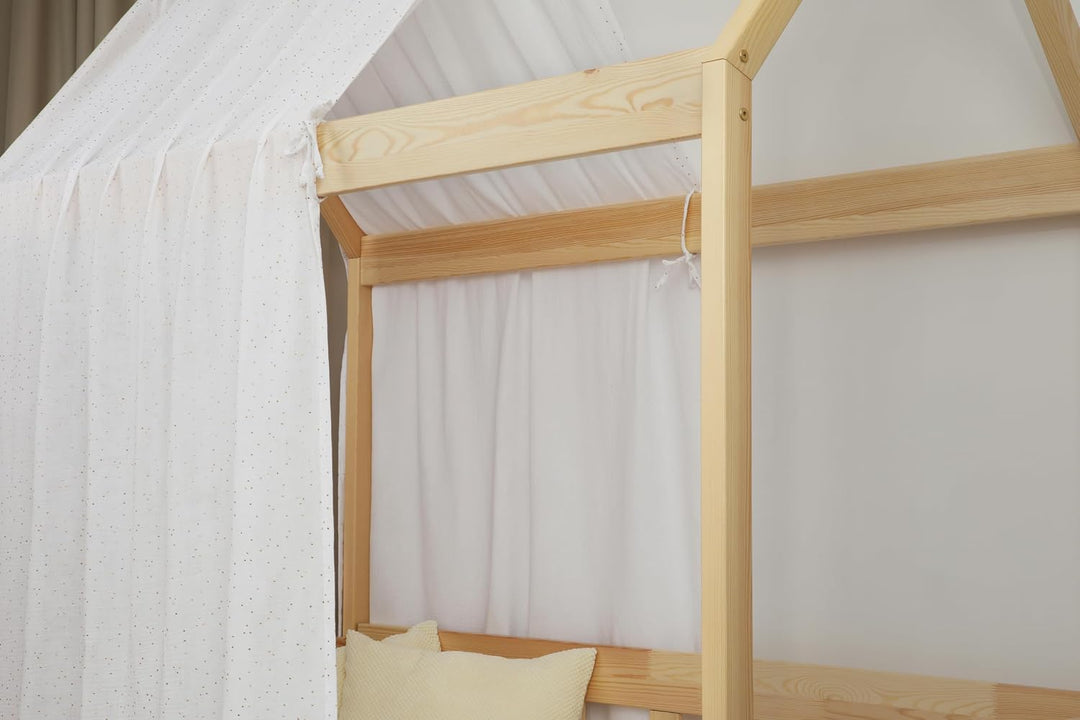 Hausbett Himmel - 100% Baumwolle - Betthimmel Hausbett aus Musselin - Bett Vorhang Kinderbett - Himm