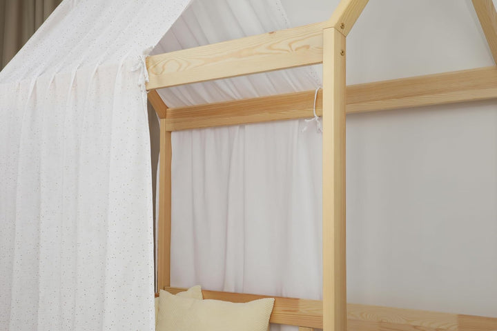 Hausbett Himmel - 100% Baumwolle - Betthimmel Hausbett aus Musselin - Bett Vorhang Kinderbett - Himm