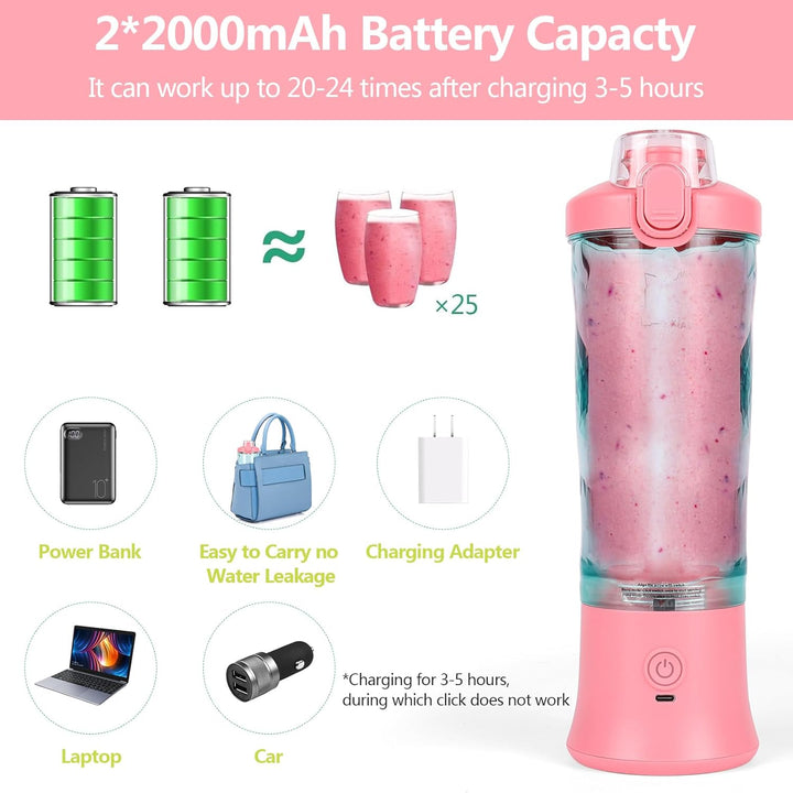 Dreamhigh® Mixer Smoothie Maker, 600ml Tragbarer Mixer für Smoothies und Shakes mit 6 Klingen, 4000m