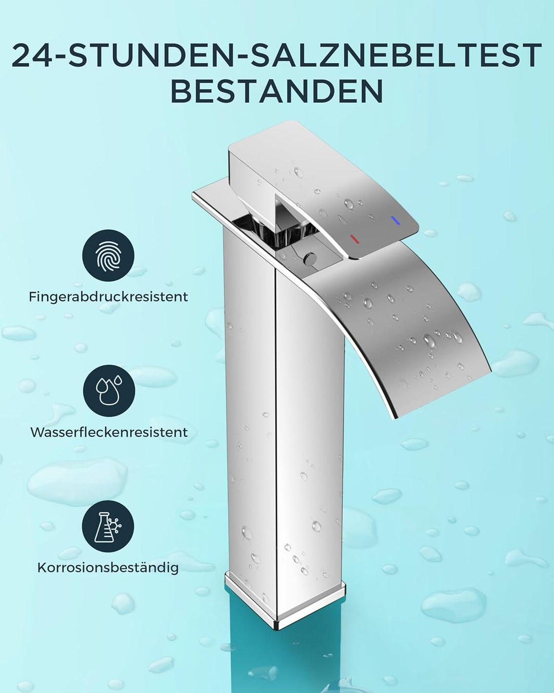 FORIOUS Wasserhahn Bad,Wasserfall Waschtischarmatur Einhandmischer Armatur Waschbecken mit Auslauf H