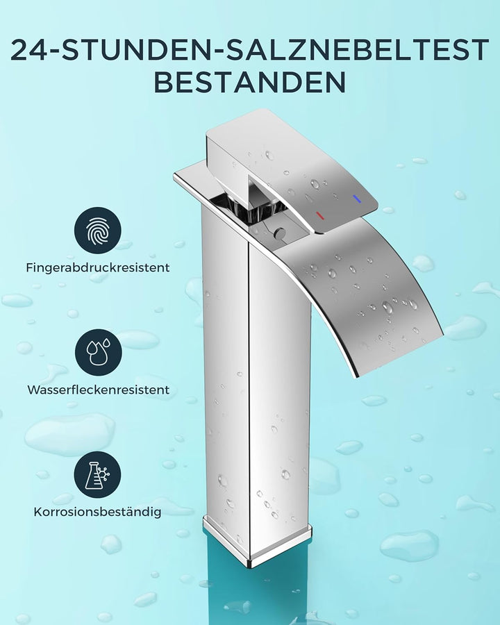 FORIOUS Wasserhahn Bad,Wasserfall Waschtischarmatur Einhandmischer Armatur Waschbecken mit Auslauf H