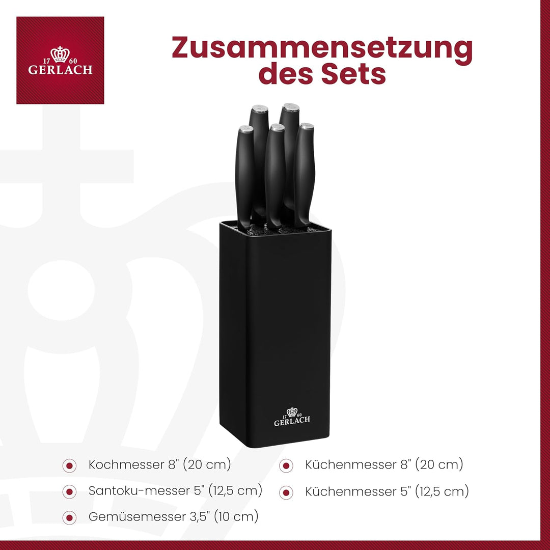 Gerlach 1760 Messerset und Messerblock mit herausnehmbarem Einsatz - 5-teilig - Scharfe Messer aus X