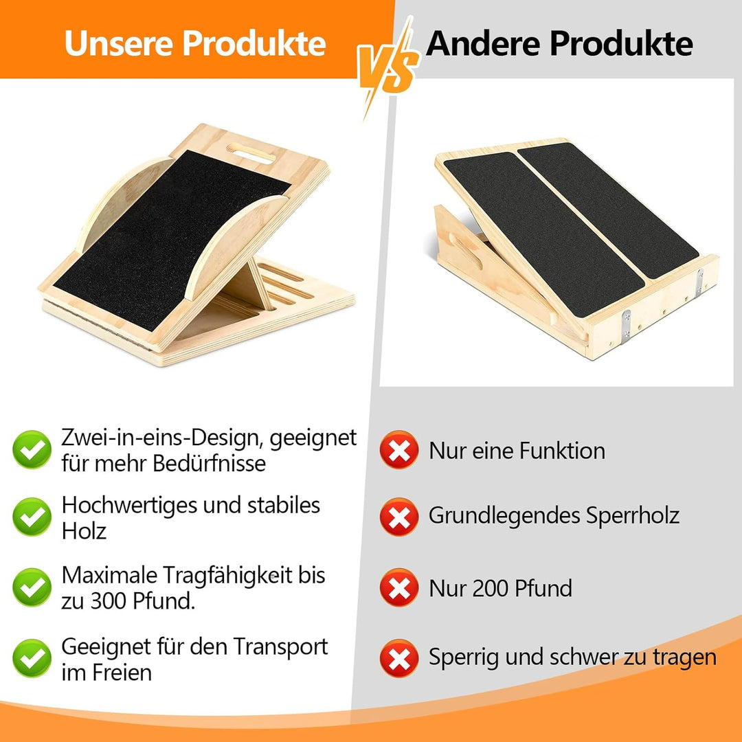 HA BIN Schrägbrett und Slant Board Holz, Verstellbares Slant Board 25°-40°, 1.8 cm Dicke der Holzpla