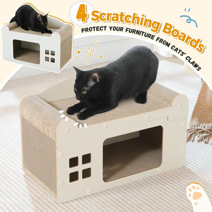 PAWZ Road Kratzbrett für Katzen, Katzenhöhle mit Kratzbrett, Katzenhaus Indoor aus Pappe, Kratzpappe