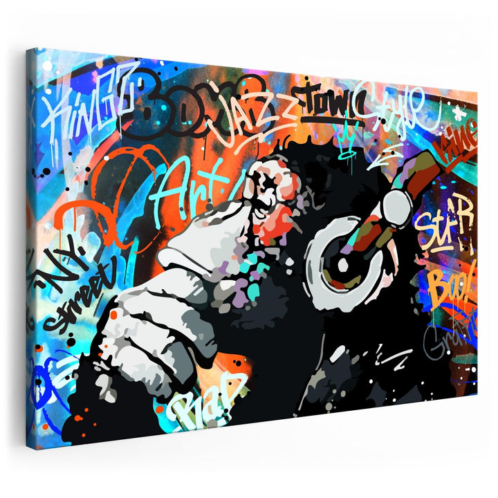 Artmazing | Affe Bild bunt | Graffiti Bild Affe | Bild Affe mit Kopfhörer | S-Art Bilder | Affenbild