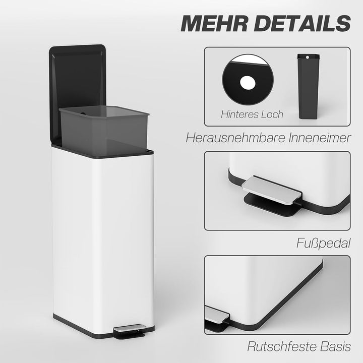 HOMCOM Mülleimer 20 L Treteimer mit Softclose-Deckel und Pedal Abfalleimerinkl. Inneneimer Abfallsam
