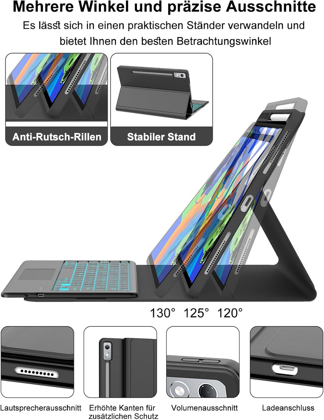 Tastatur Hülle für Lenovo idea Tab Pro 12.7" 2025, Deutscher QWERTZ, Multi Touch Trackpad, 7 Farben