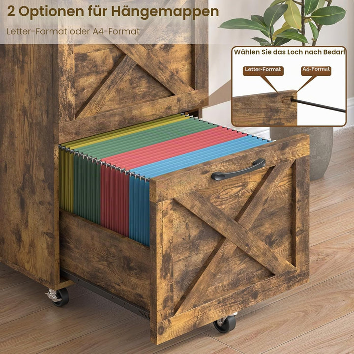 BonVache Rollcontainer, Aktenschrank mit 2 Schubladen und Rollen, Vertikaler Bauernhausstil Schublad