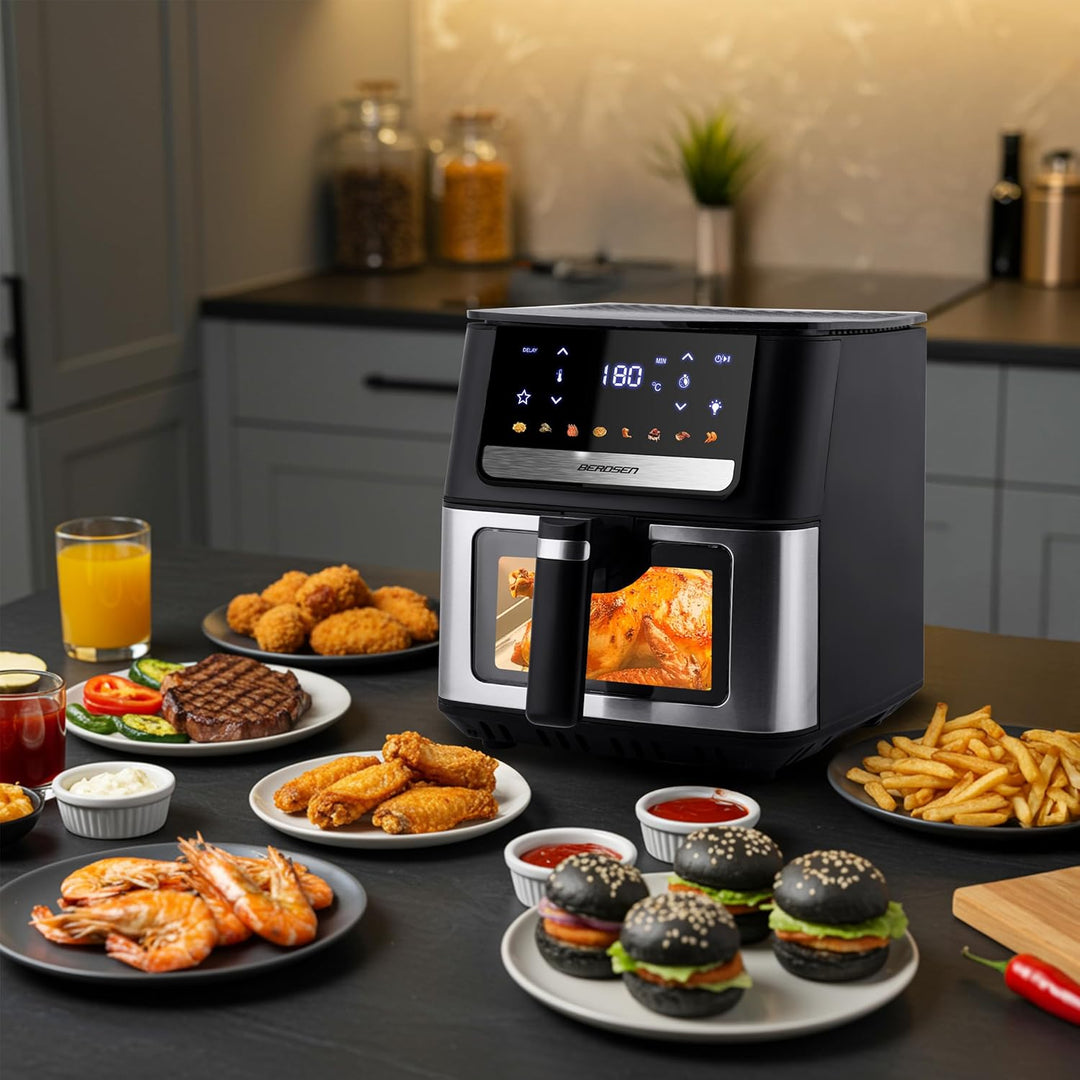 Berdsen Heissluftfritteuse XL 6,5L - Airfryer mit Sichtfenster und Touchscreen - 1700W - 8 Programme